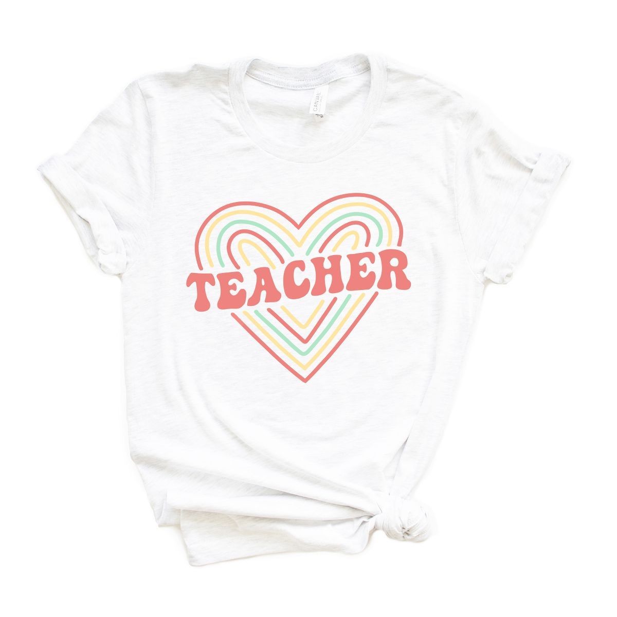 Simply Sage Market Women's Colorful Heart Teacher Short Sleeve Graphic Tee | Target