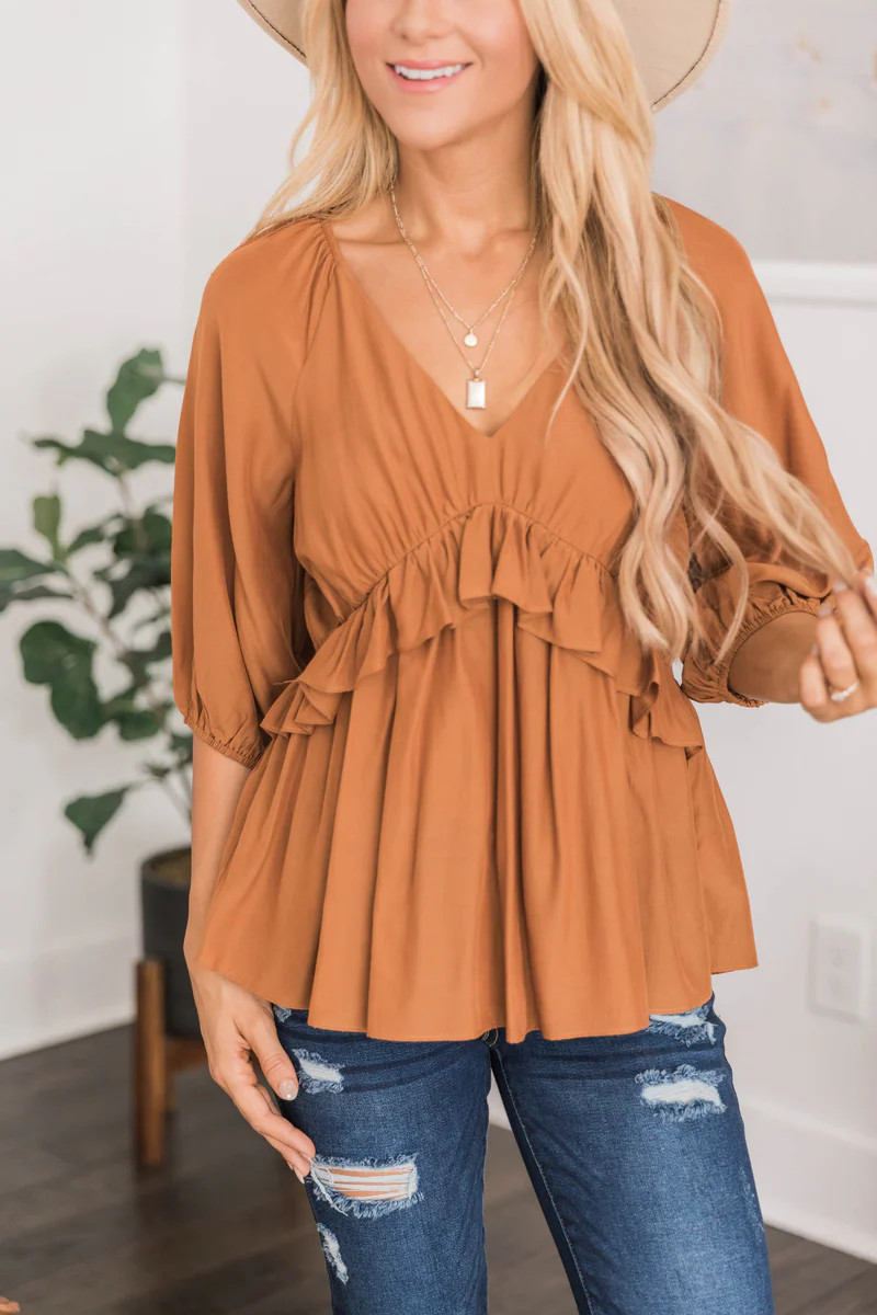 Say You Won't Let Go Babydoll Blouse Burnt Orange | The Pink Lily Boutique