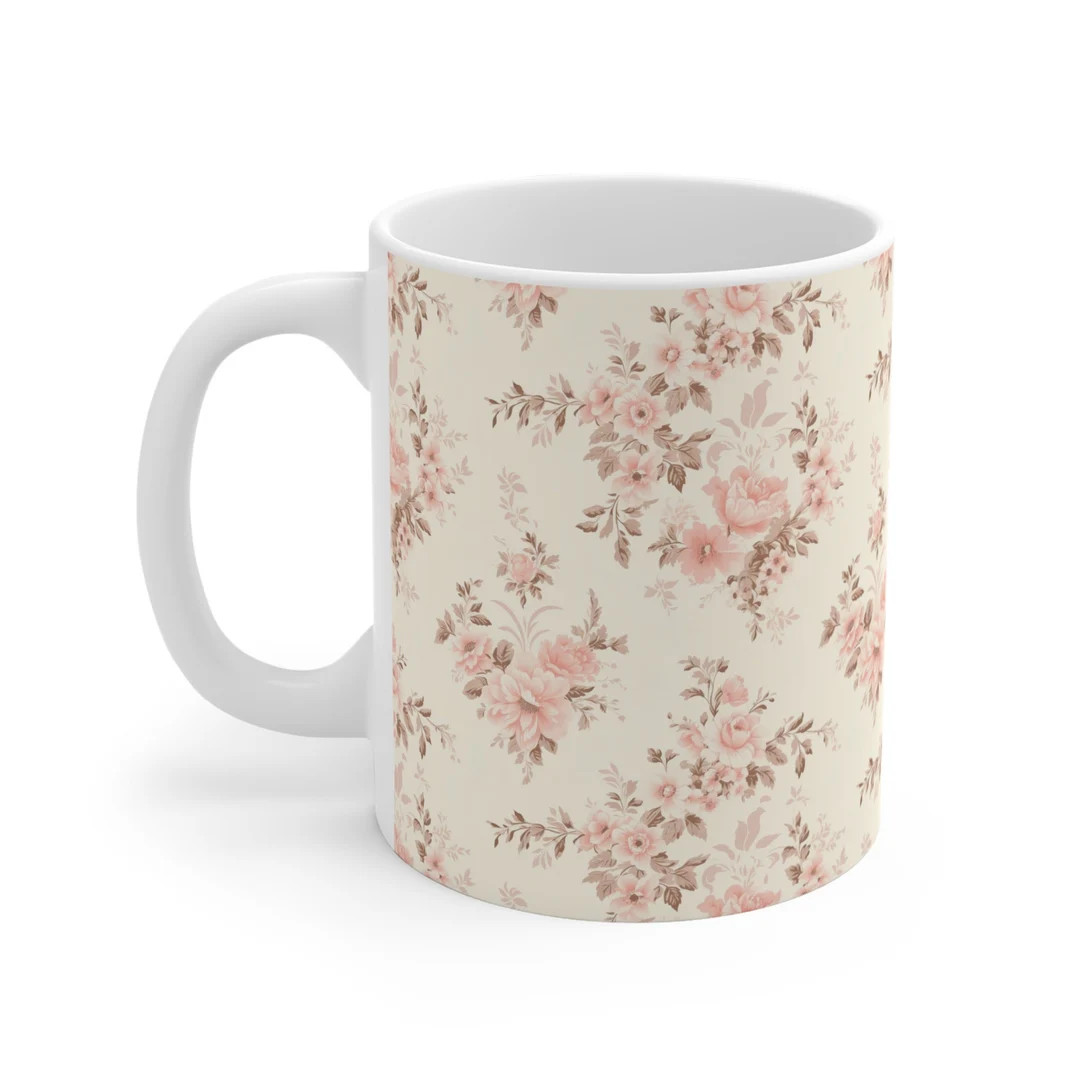 Pink Toile Mug, Floral, Spring, Mothers Day, Chinoiserie, Cottagecore, Antique Style, Birthday Gi... | Etsy (US)