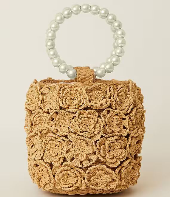 Btb Los Angeles Santorini Raffia Floral Pearl Handle Bucket Bag | Dillard's | Dillard's