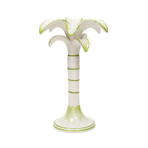 Palm Tree Candle Holder, White with Green Trim | The Avenue
