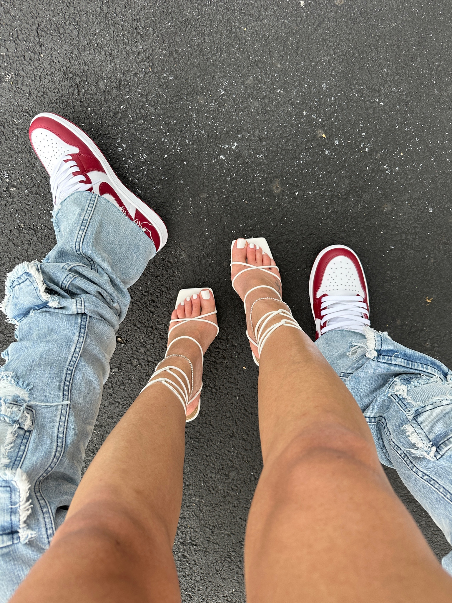 Clean colorway Air Jordan 1s paired with white lace of heels from Miss Lola🔥🥵Perfect combination for date night. Use code FRESHWITBLOSSOM for $$$ off when shopping at Miss Lola. Use code SUMMER25 for 25% off at Nike. 

#LTKStyleTip #LTKShoeCrush