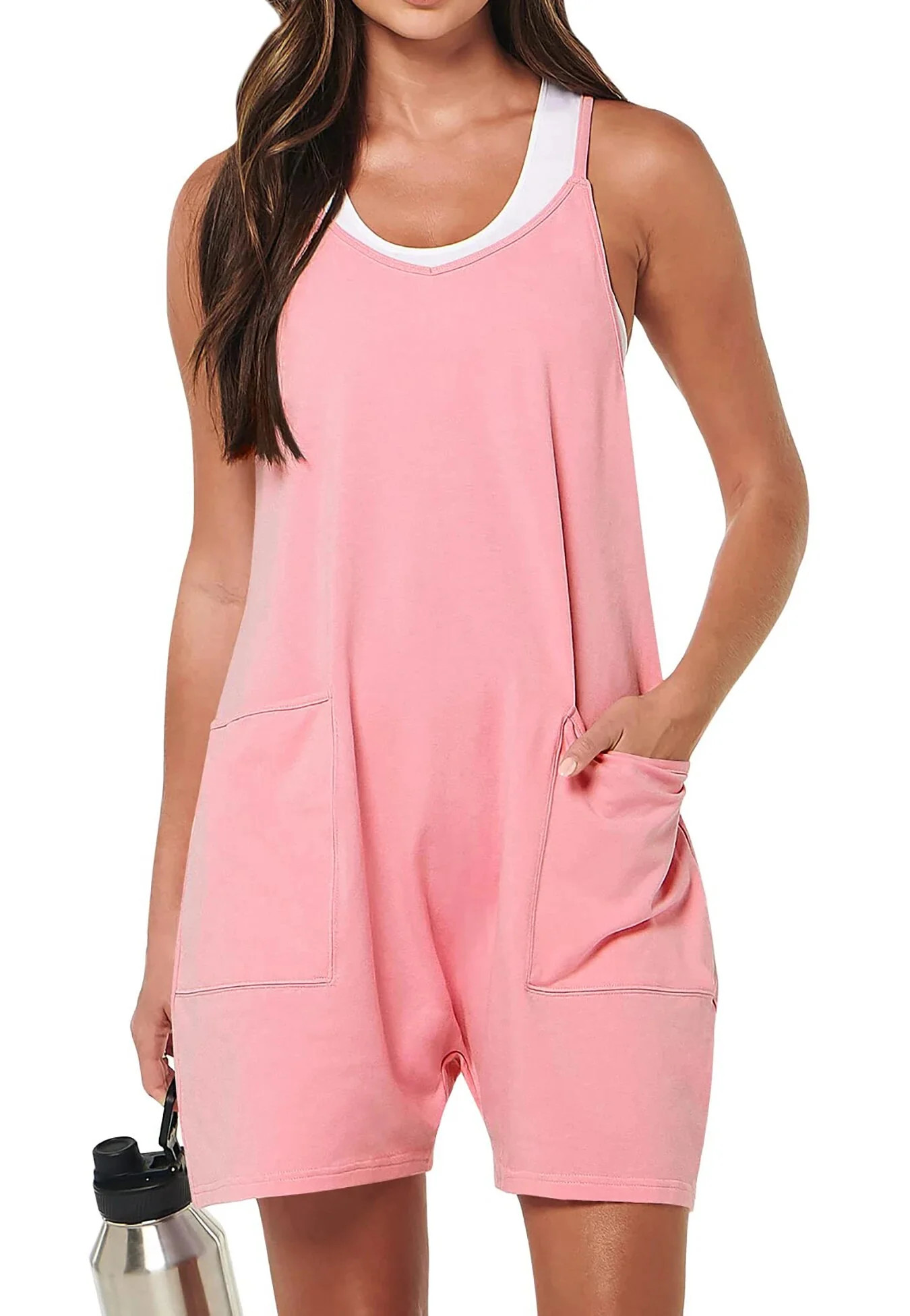 Fantaslook Jumpsuits for Women Casual Summer Rompers Sleeveless Loose Spaghetti Strap Shorts Over... | Walmart (US)