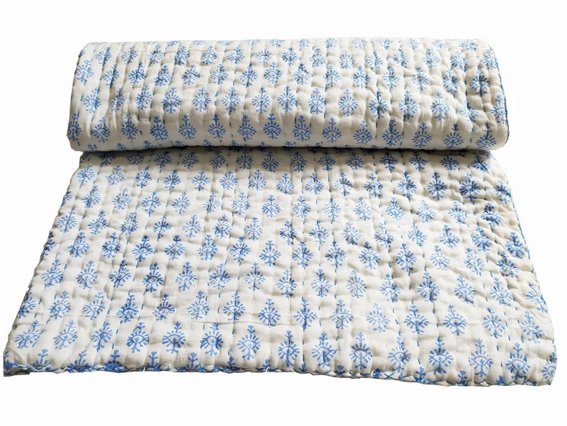 Kantha Quilt Indian Hand Block Print Kantha Throw Reversible | Etsy | Etsy (US)