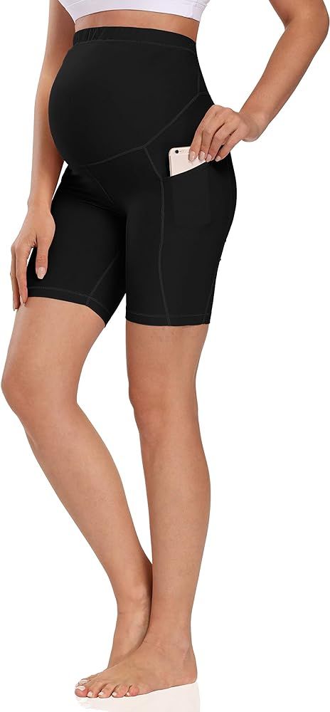 Foucome Maternity Yoga Shorts Over The Belly Pregnancy Workout Running Active Athletic Shorts | Amazon (US)