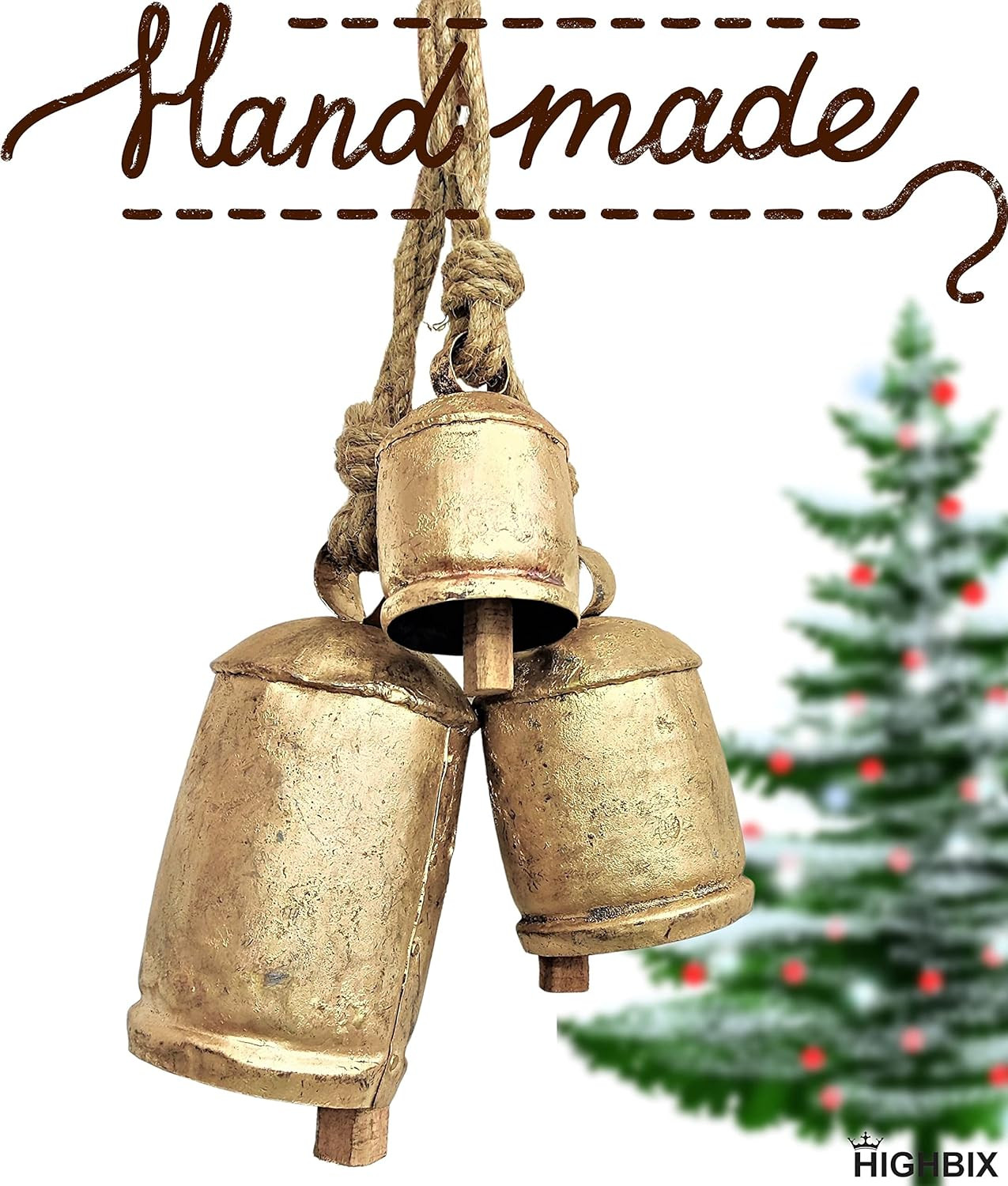 HIGHBIX Set of 3 Giant Harmony Cow Bells Huge Vintage Handmade Rustic Lucky Christmas Hanging XL ... | Amazon (US)