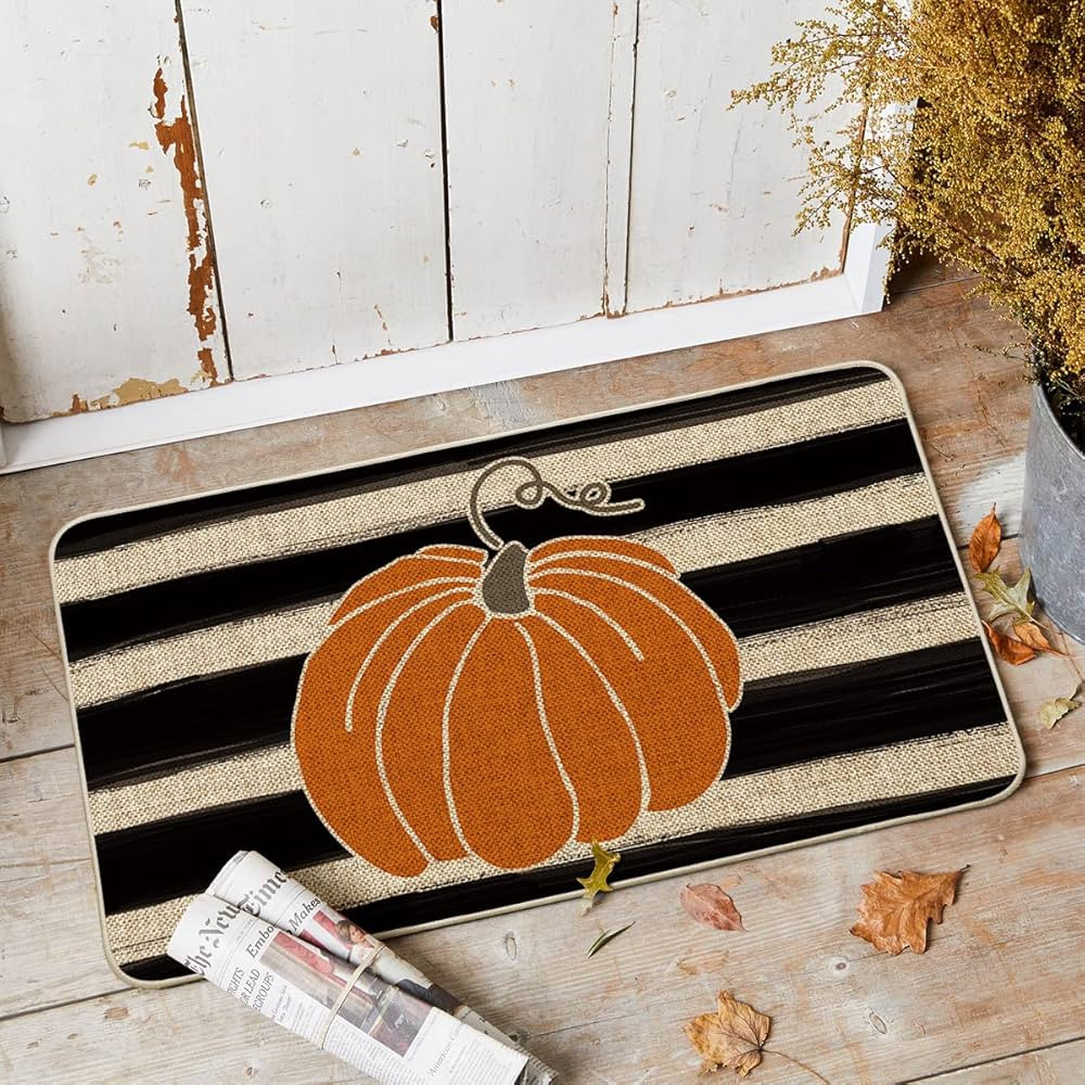 Artoid Mode Watercolor Stripes Pumpkin Decorative Doormat, Fall Seasonal Harvest Thanksgiving Vin... | Amazon (US)