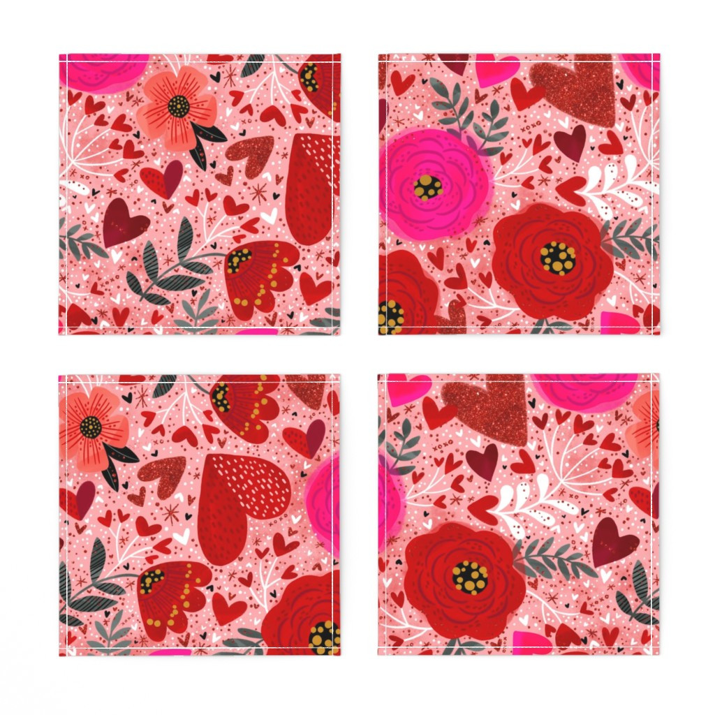 Napkins in Hearts n Flowers | Spoonflower