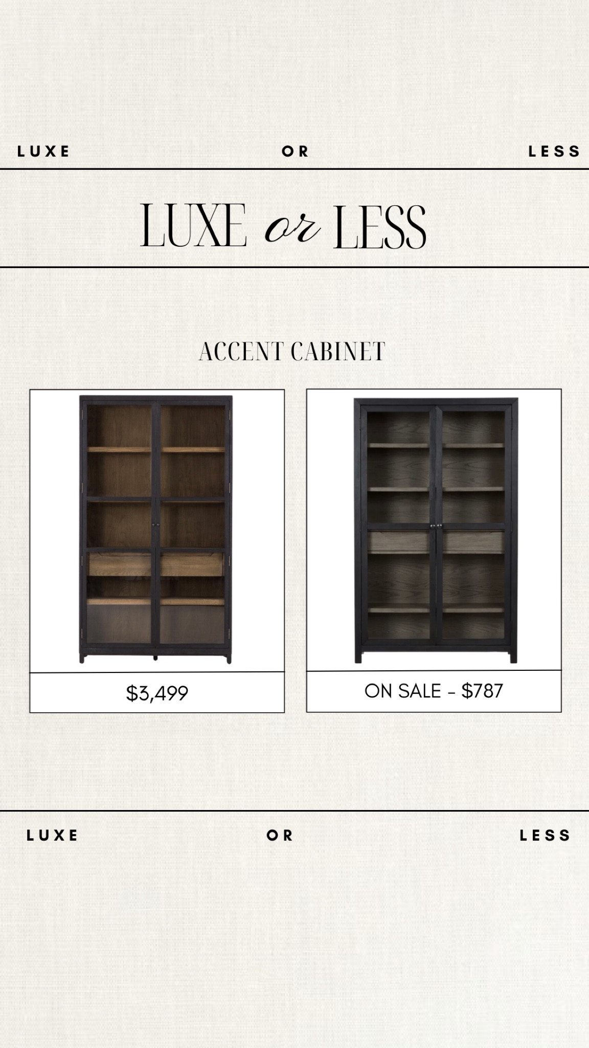Luxe or Less: Black Accent Cabinet 

Both gorgeous options for either budget!

black accent cabinet, cabinet, dining room storage, luxe or less, luxury furniture, affordable furniture, on sale, vintage look, luxury look

#LTKhome #LTKsalealert