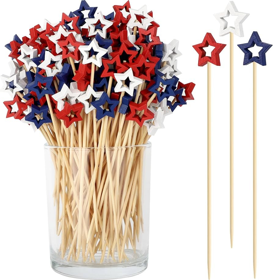 [100 Pcs] 4th of July Cocktail Picks, Red White Blue Star Toothpicks for Appetizers Food Drinks, ... | Amazon (US)
