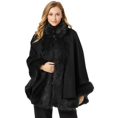 Jessica London Faux Fur Trim Wool Cape - 22/24, Black | Target