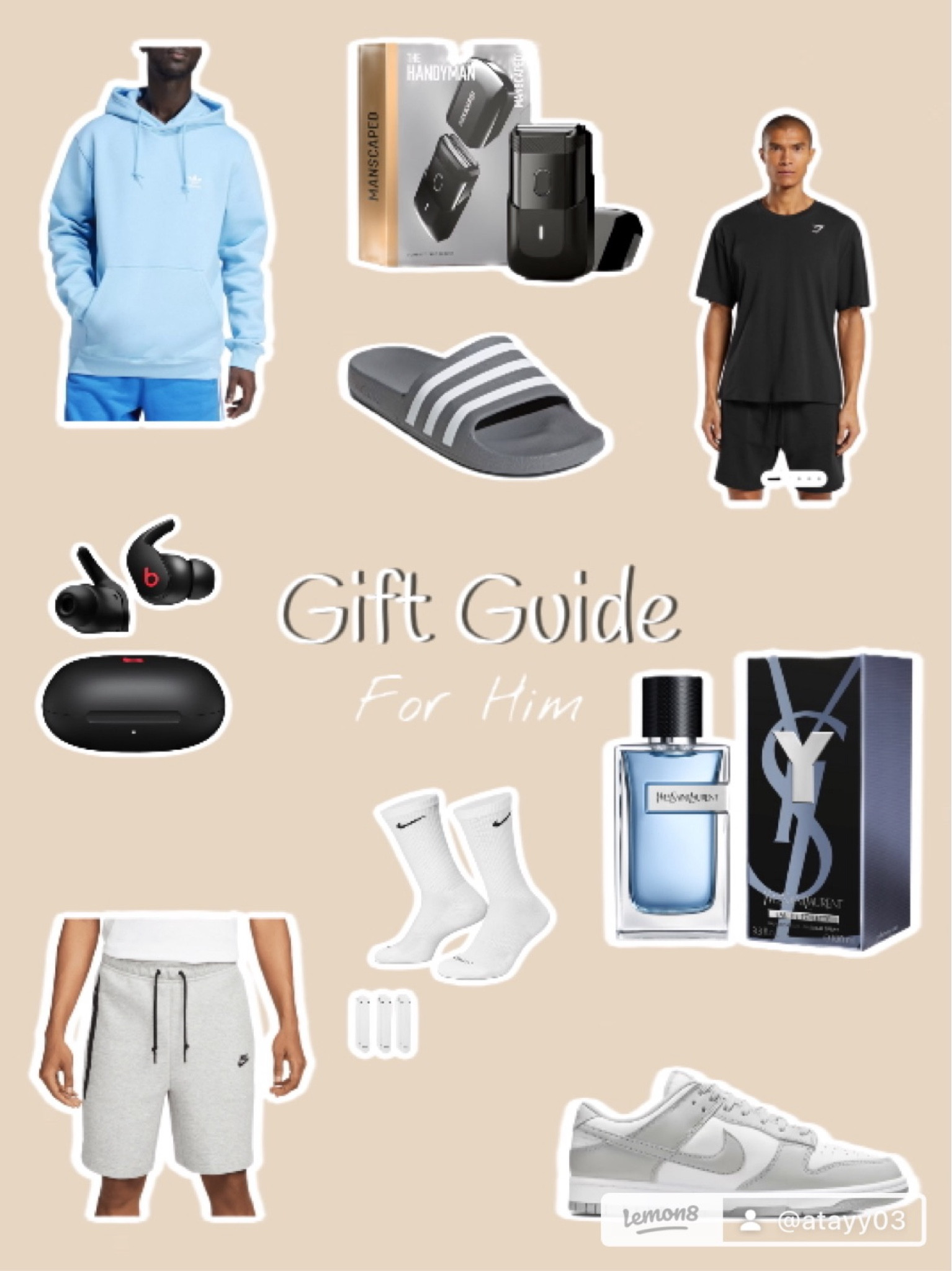 Gift Guide For Him 🫶🏼 
Some of my fiancé’s fav things! 
Adidas, Nike, YSL, Beats, Gymshark, Manscape

#LTKHoliday #LTKSaleAlert #LTKGiftGuide