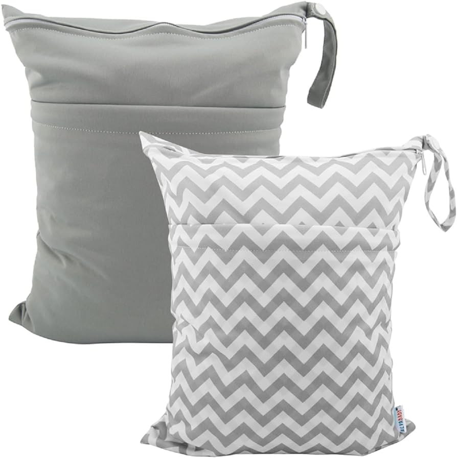 ALVABABY 2pcs Cloth Diaper Wet Dry Bags Waterproof Reusable with Two Zippered Pockets Travel Beac... | Amazon (US)