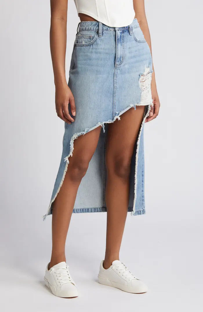 Heavy Distressed High-Low Hem Denim Skirt | Nordstrom