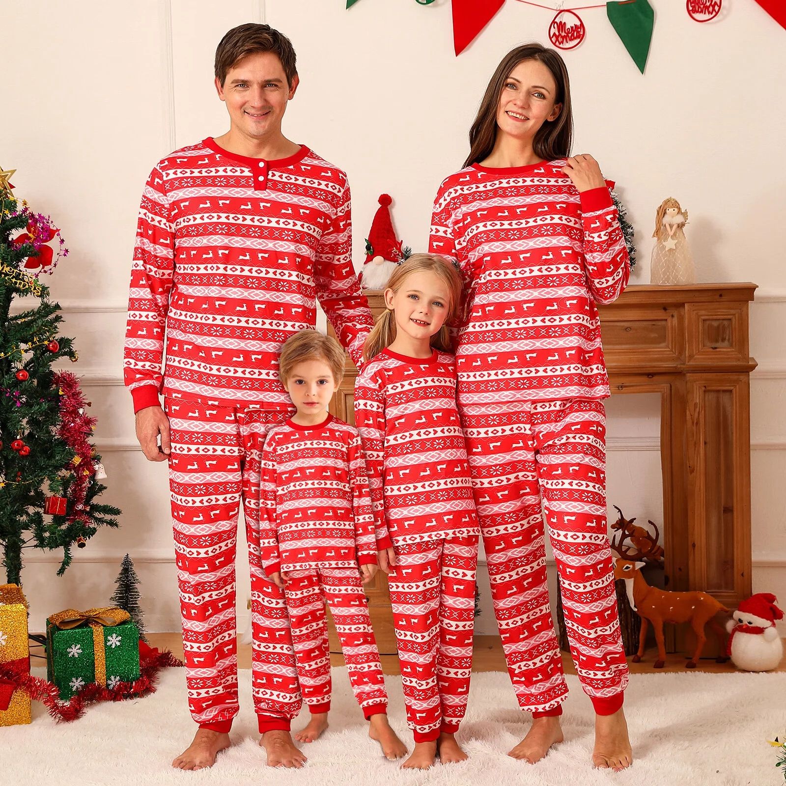 Baozhu Christmas Family Matching Deer Striped Pajamas Set Adult Kid Baby Jammies | Walmart (US)