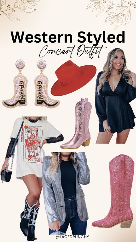 Concert Season | Concert Fashion | Rhinestone Boots | Graphic Tees | Beaded Earrings | Romper

#LTKstyletip #LTKshoecrush #LTKSeasonal