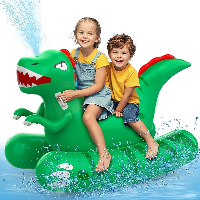 Inflatable Dinosaur Swimming Pool Float for Kids with Sprinkler for Yards, 2-in-1 Summer Water To... | Amazon (US)