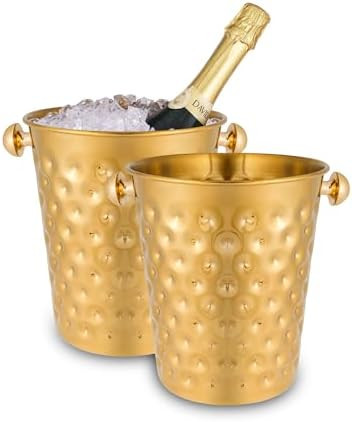 BARsics 5-Quart Metal Golden Champagne Bucket, Hammered Mirror Finish Stainless Steel Ice Bucket ... | Amazon (US)
