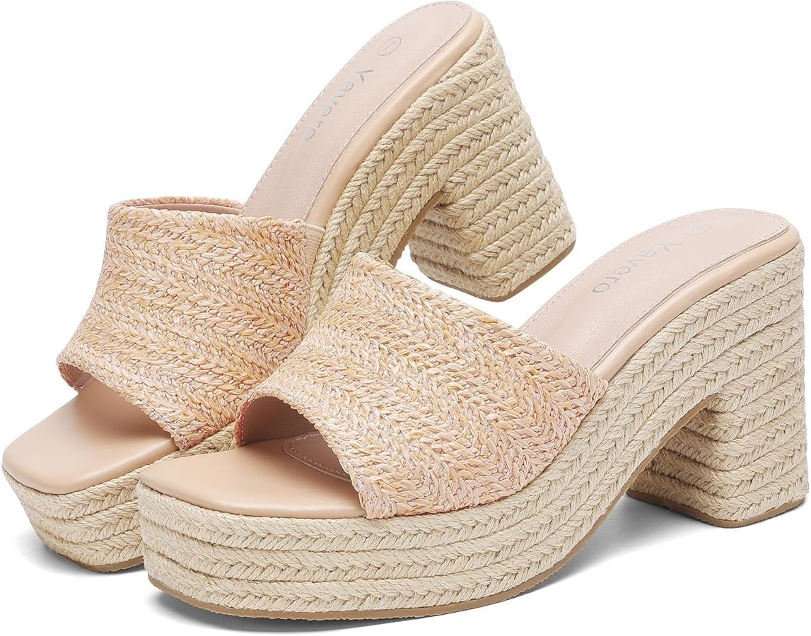 Yavero Espadrille Platform Sandals For Women Raffia Chunky Heels Open Toe Bohemia Sandals for Vac... | Amazon (US)
