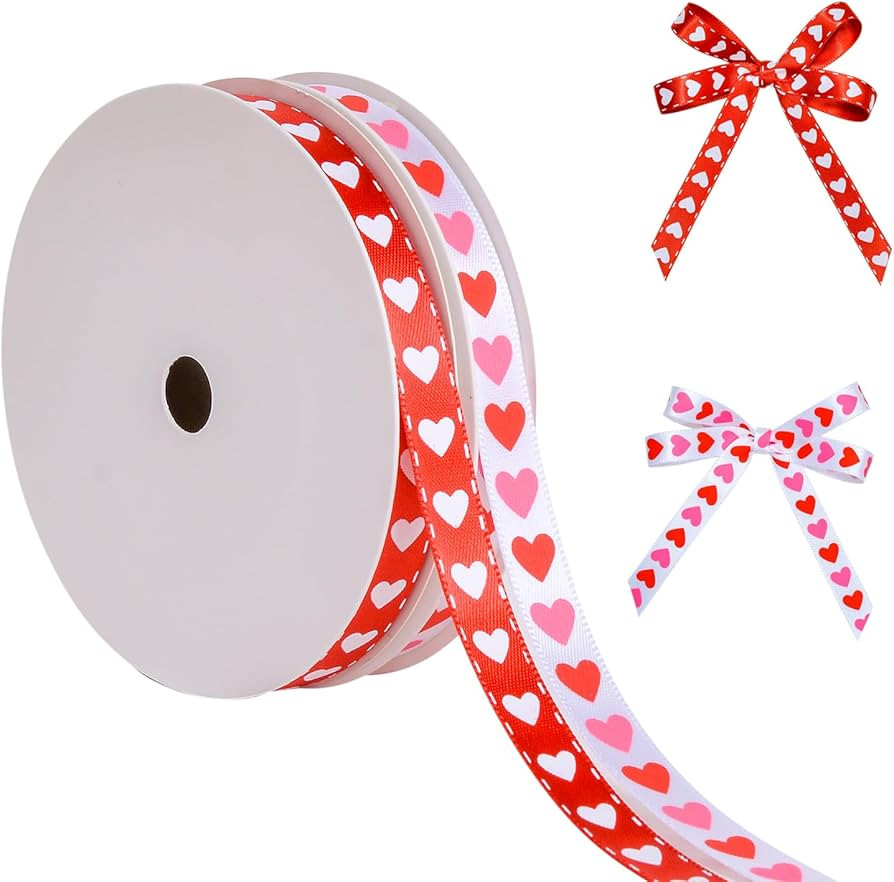 Ribest Valentine’s Day Ribbon Set, 3/8 Inch Heart Satin Ribbons for Valentines Gift Wrapping Cr... | Amazon (US)