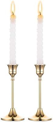 Nuptio Gold Brass Taper Candle Holders, 2 Pcs Candlestick Holder Wedding and Dinning Table Decora... | Amazon (US)