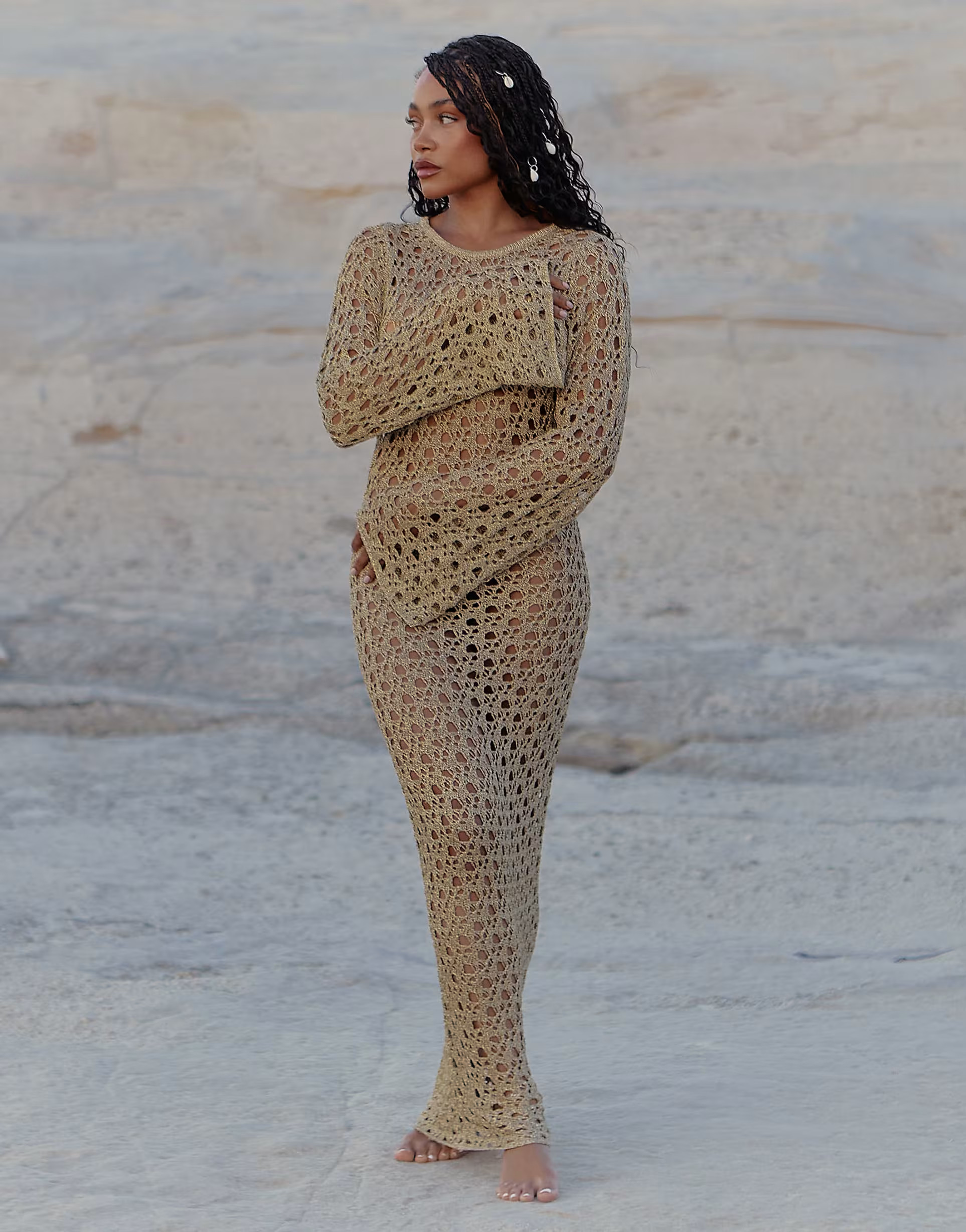 4th & Reckless x Loz Vassallo loz maxi beach summer dress in gold | ASOS (Global)