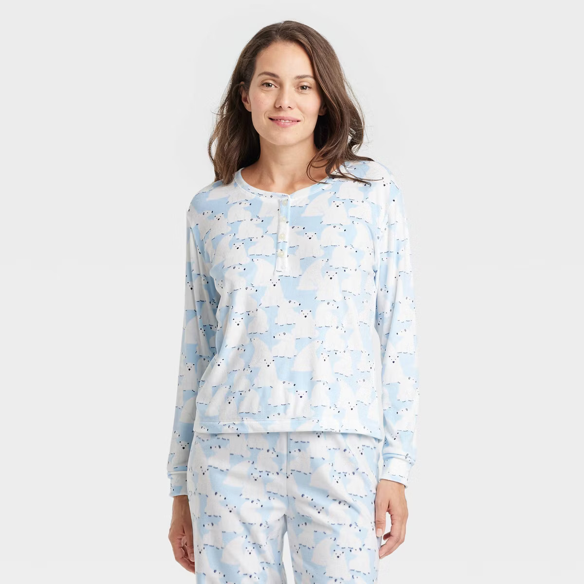 Women's Polar Bear Print Snuggly Soft Holiday Matching Family Pajama Shirt - Wondershop™ Blue | Target