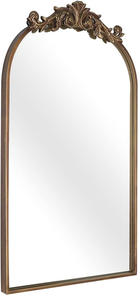 PAIHOME Gold Antique Mirror for Wall, 19x30 Inch Large Brass Arched Mirror Decorative Vintage Bathroom Mirrors, Ornate Entryway Baroque Mirror, Metal Frame, Hangs Vertically or Leaning | Amazon (US)
