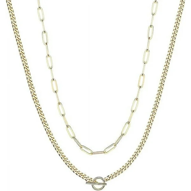 PAVOI Womens 14K Gold Plated Yellow Gold Double Chain Lock Style Necklace - Walmart.com | Walmart (US)