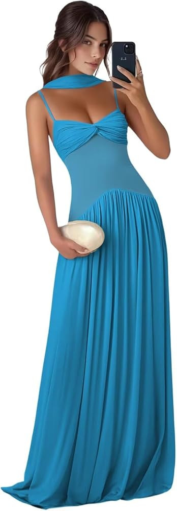 CuteMe Sheer Mesh Maxi Dresses for Women Weddings Long Halter Neck Formal Evening Party Gown with... | Amazon (US)