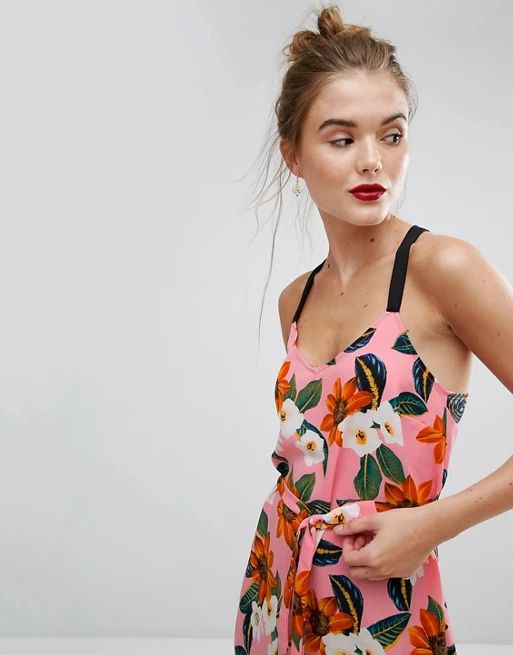 New Look Tie Waist Floral Midi Slip Dress | ASOS UK