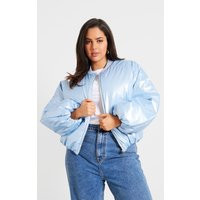 Plus Blue Oversized Bomber Puffer Jacket | PrettyLittleThing US