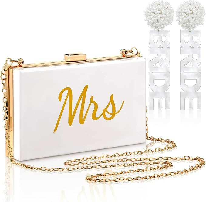 2 Pieces Mrs Purse Acrylic Clutch Bride Earrings Bridal Shower Engagement Gift Bride Letter Earri... | Amazon (US)