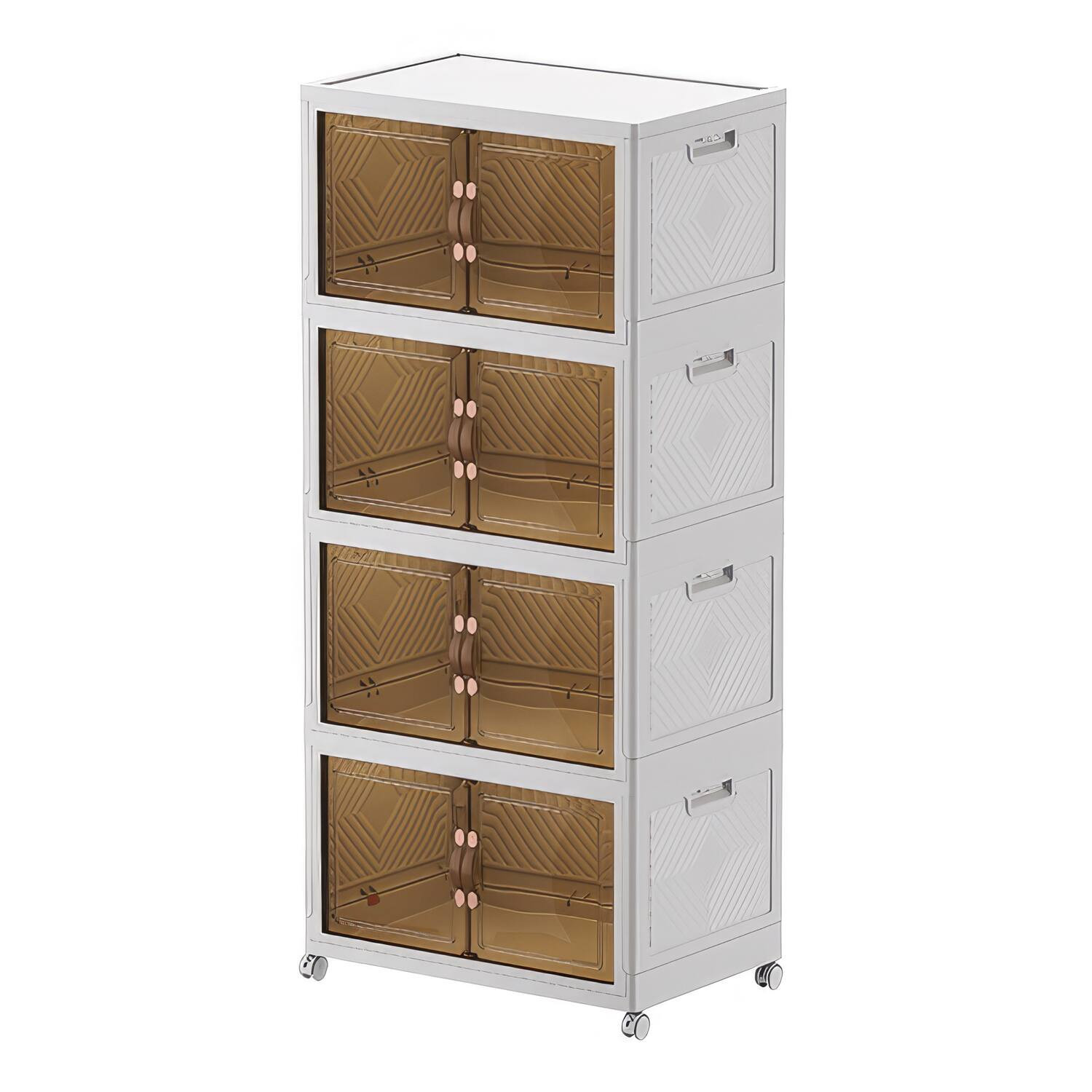 FC Design - Large 4-Tier 19.7"W Storage Bins with Double-Door Stackable Organizer with Wheels | Best Buy U.S.