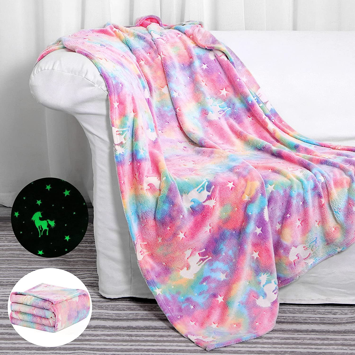 Glow in The Dark Blanket Unicorns Gifts for Girls,Girls Toys for 1 2 3 4 5 6 7 8 9 10 Year Old Gi... | Amazon (US)