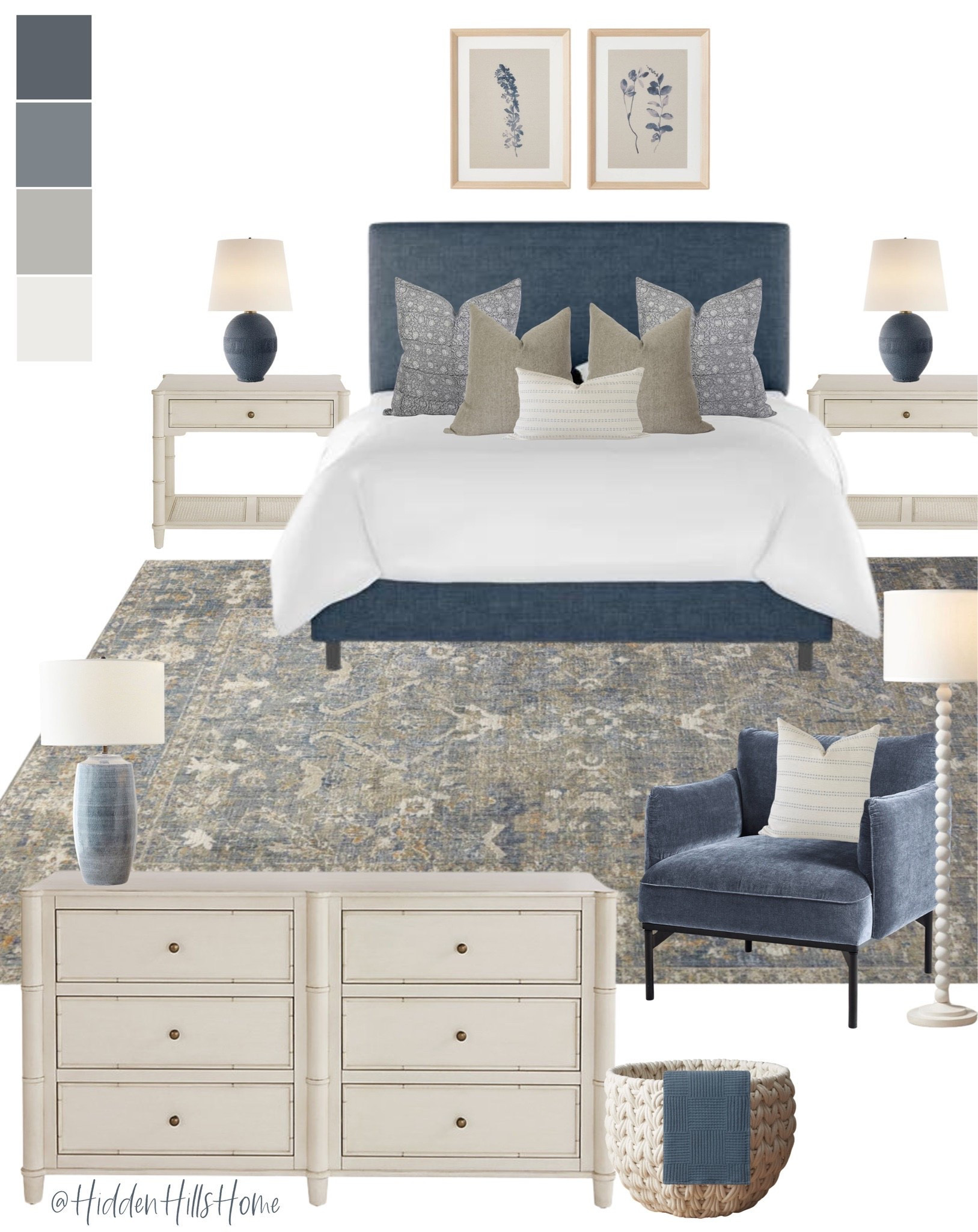 Bedroom decor mood board, bedroom design, bedroom inspiration, blue upholstered bed, home decor ideas #bedroom

#LTKHome #LTKSaleAlert