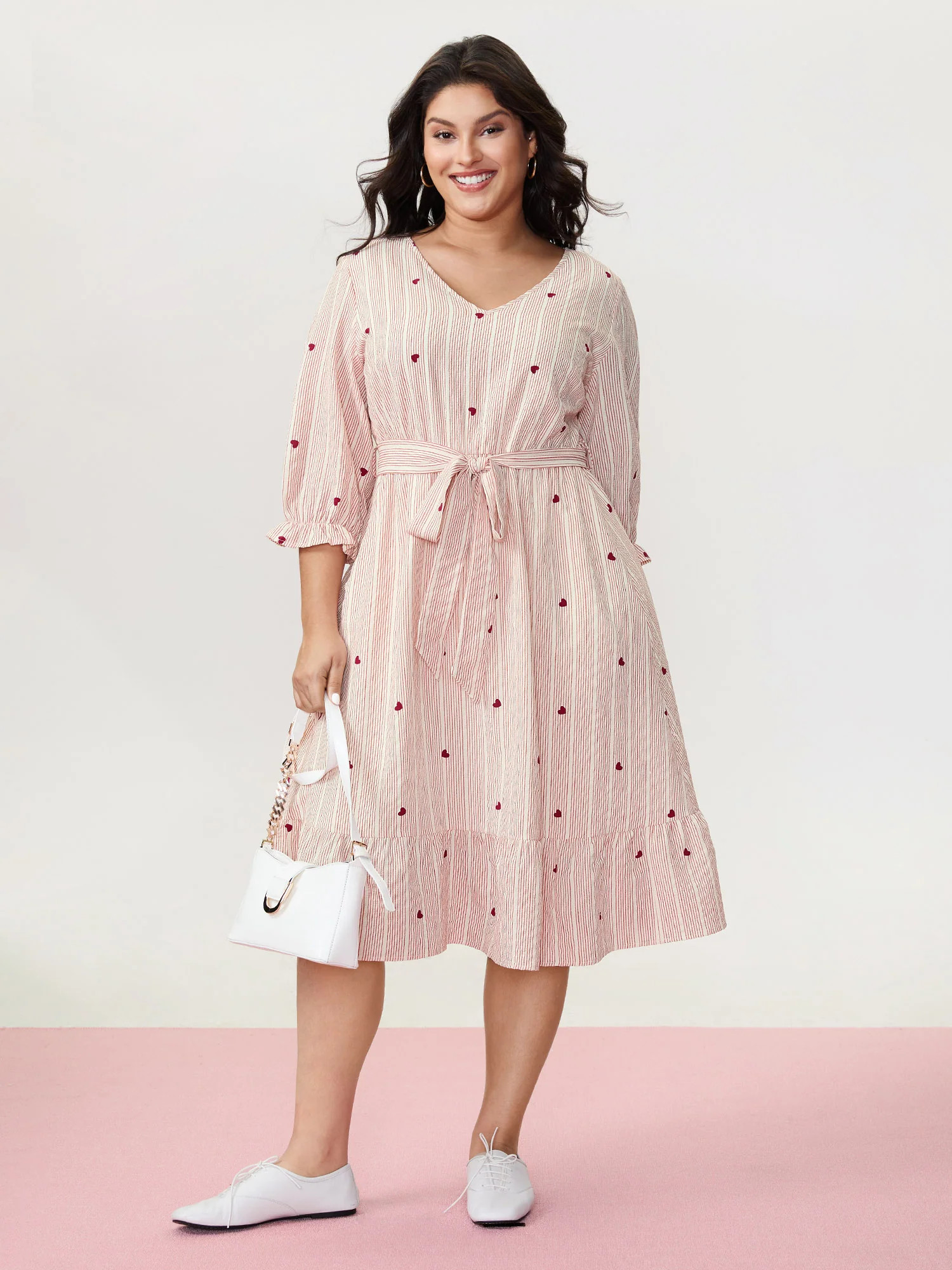 Romantic Ruffled Sleeve Pleated Waist Midi Dress | Bloomchic
