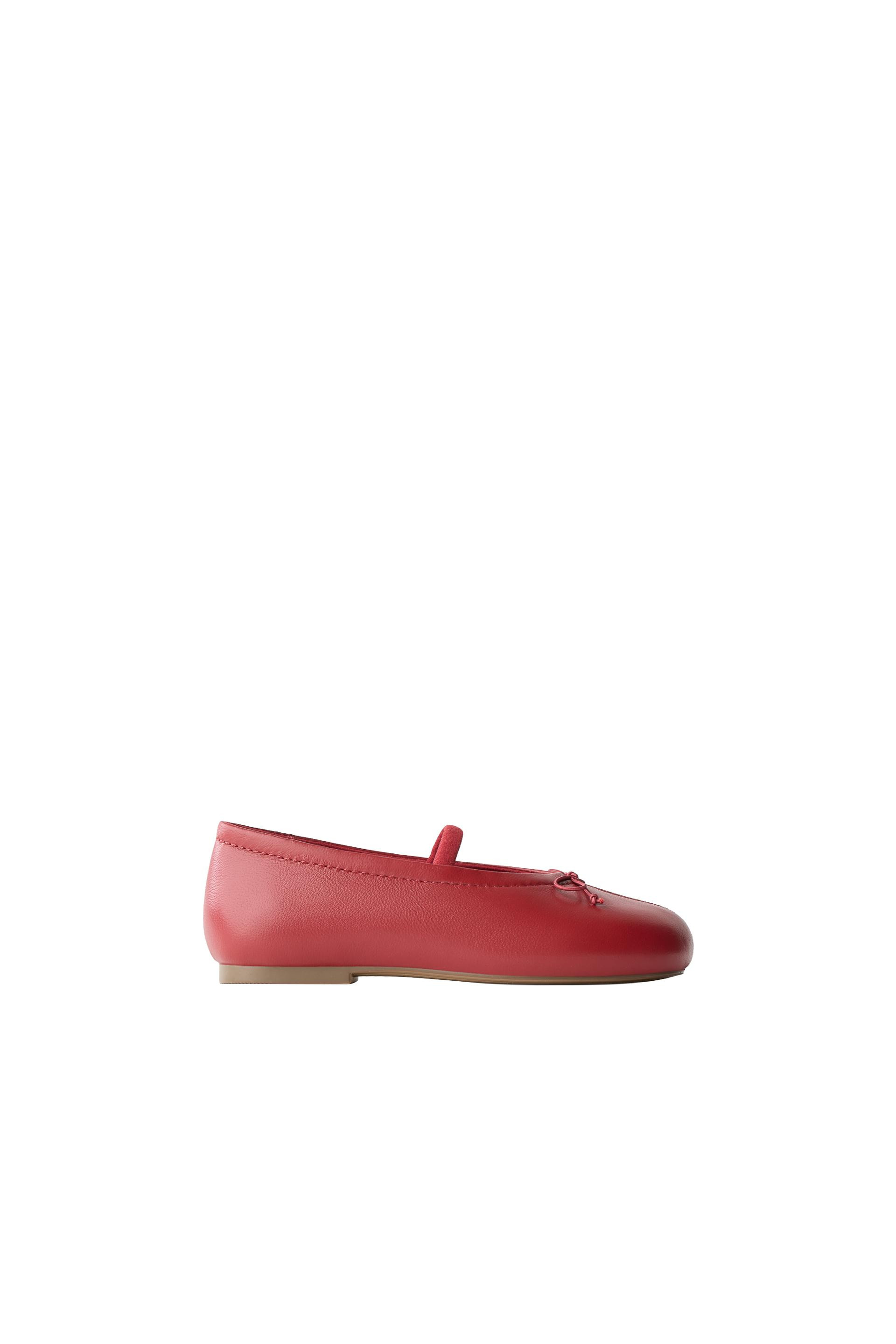 Zara - Leather Bow Ballet Flats - Red - 9 (6.1 Inches) - Kids | Zara US