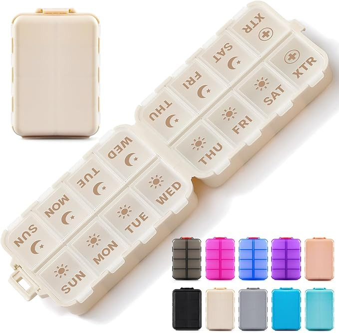 Compact & Foldable Weekly Pill Organizer 2 Time a Day, 7-Day AM PM Pill Box | Amazon (US)