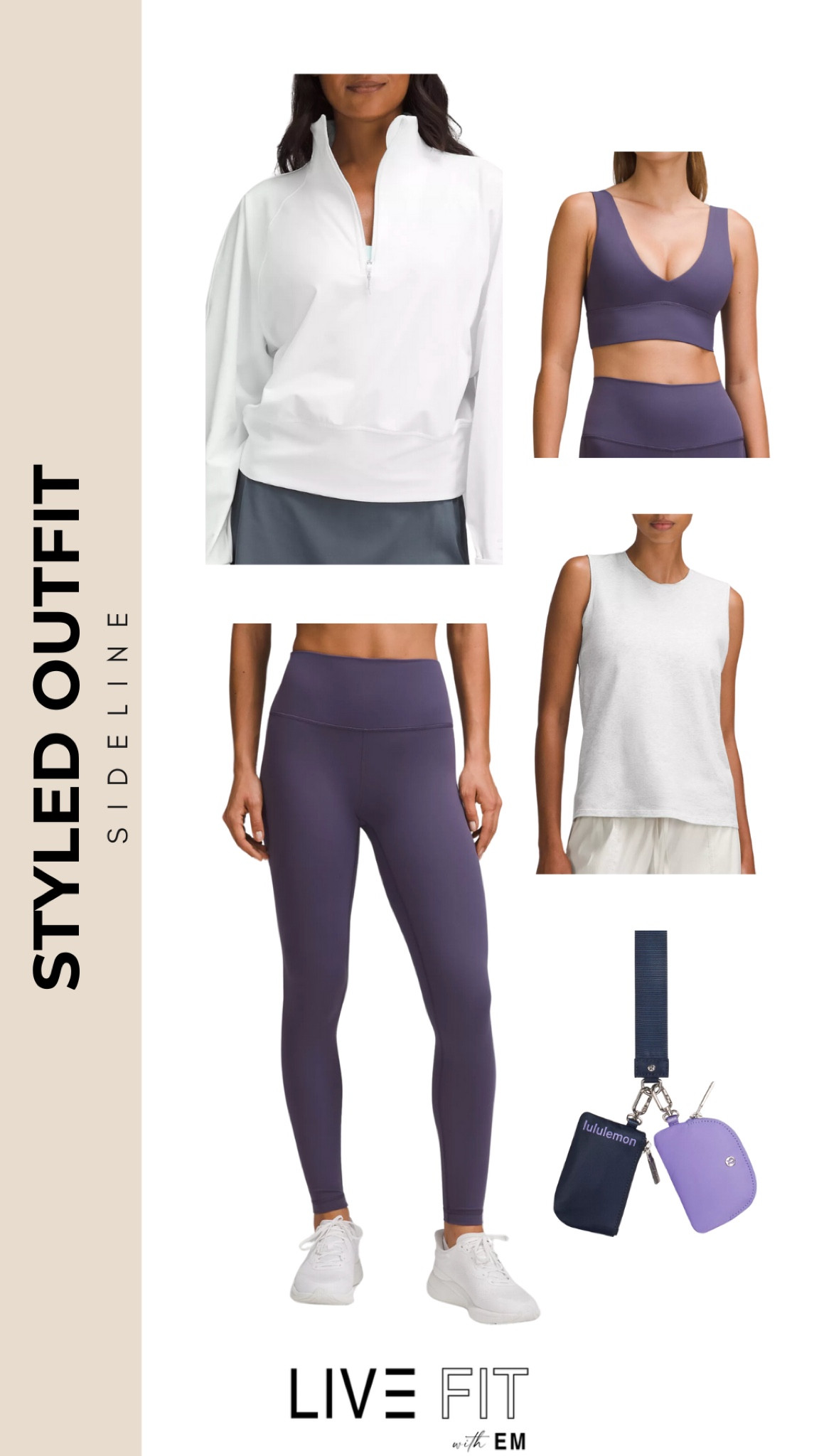 Layer up in style with this chic, performance-ready Lululemon outfit. Perfect for a brisk morning jog or a casual day out, the sleek white pullover pairs effortlessly with the supportive plum sports bra and matching leggings for a streamlined look. Finish the ensemble with a textured white tank for breathability, and carry your essentials in style with Lululemon's signature accessories. Whether you're stretching at the studio or running errands, this outfit keeps you looking and feeling cool. #LululemonStyle #AthleisureEssentials #OOTD

#LTKStyleTip #LTKFitness #LTKActive