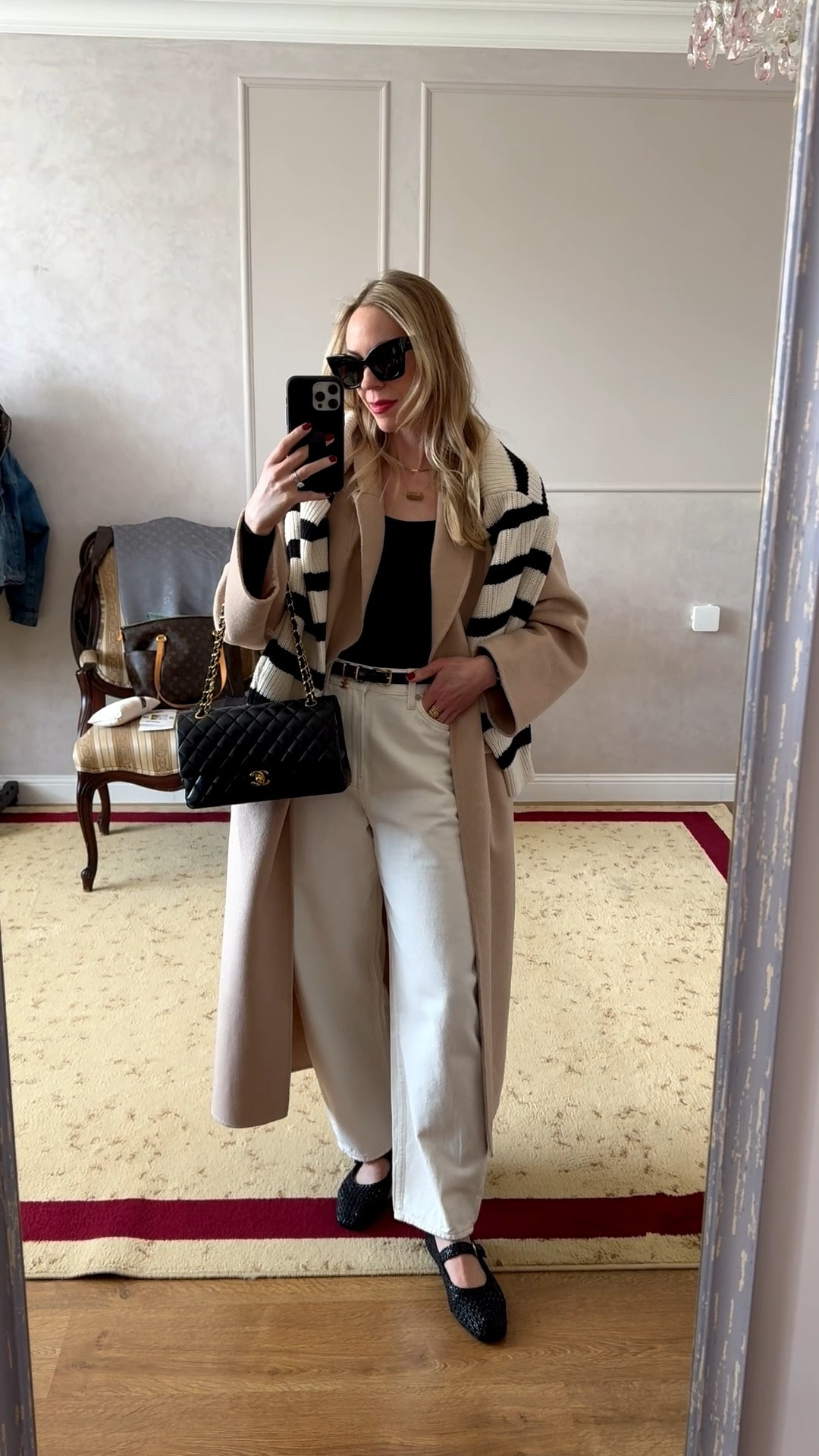 Spring business casual, trench coat outfit, striped sweater, white barrel jeans, Mary Jane ballet flats, black and white spring outfit 

#LTKOver40 #LTKSaleAlert #LTKSeasonal