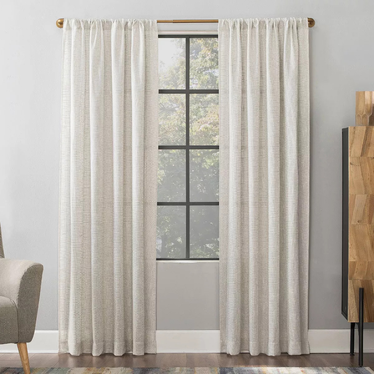 Wallis Crosshatch Slub Textured Linen Blend Sheer Rod Pocket Curtain Panel - Scott Living | Target