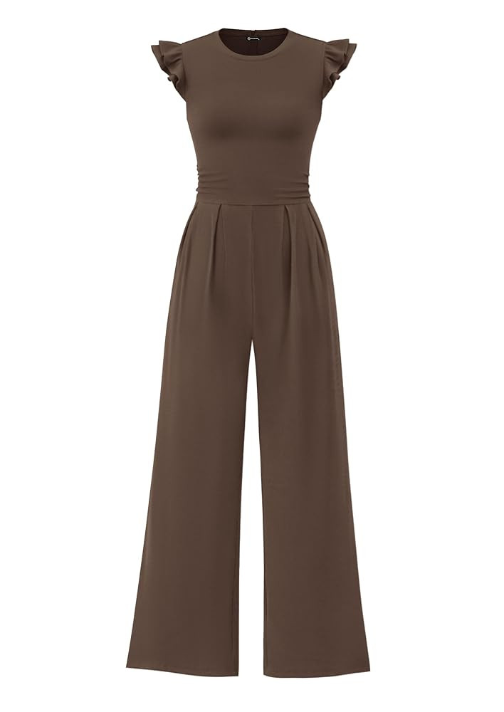 PRETTYGARDEN Summer Jumpsuits for Women Dressy 2025 Fashion Ruffle Cap Sleeve Romper Crew Neck Ri... | Amazon (US)