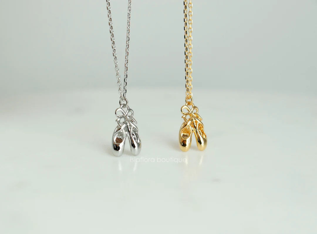 Ballet Shoe Necklace: Gold Dipped Ballerina Pointe Dance Jewelry - Etsy | Etsy (US)