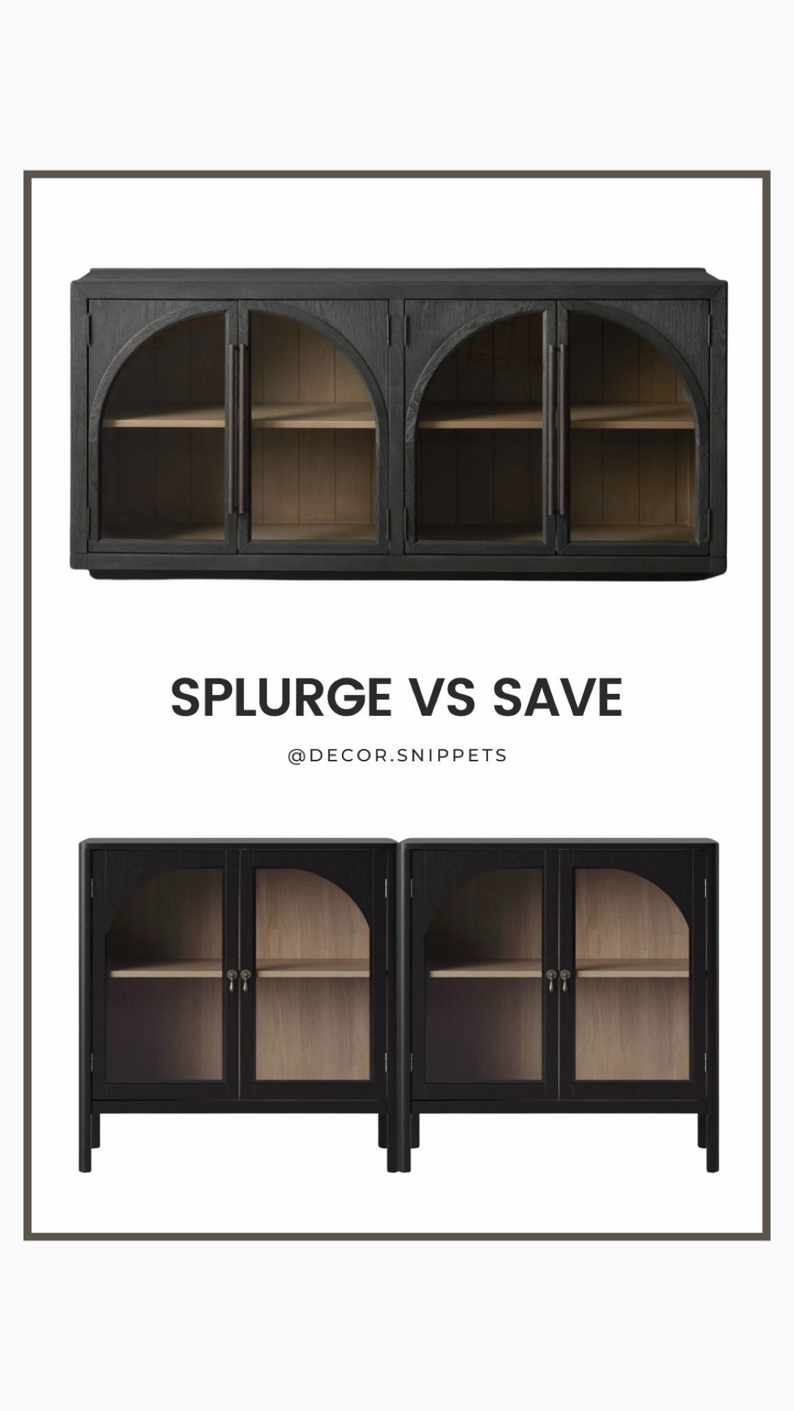 SAVE vs. SPLURGE: Can you tell the difference? 🤔 These black arched cabinets are a MUST for a stylish living space! Shop the Target look-for-less now! #TargetHome #HomeDecorIdeas #LTKHome 

#LTKSaleAlert