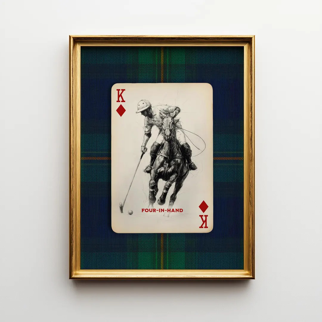 Polo Playing Card Wall Art – Navy Plaid Equestrian Print, Old Money Office Decor, Preppy East C... | Etsy (US)