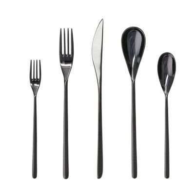 5pc Stainless Steel Dragonfly Silverware Set Black - Fortessa Tableware Solutions | Target