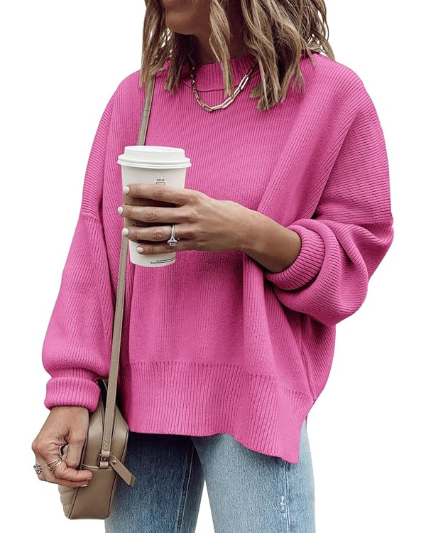 Imily Bela Womens Oversized Tunic Sweaters Fall Slouchy Long Sleeve Ribbed Knit Side Slit Pullove... | Amazon (US)