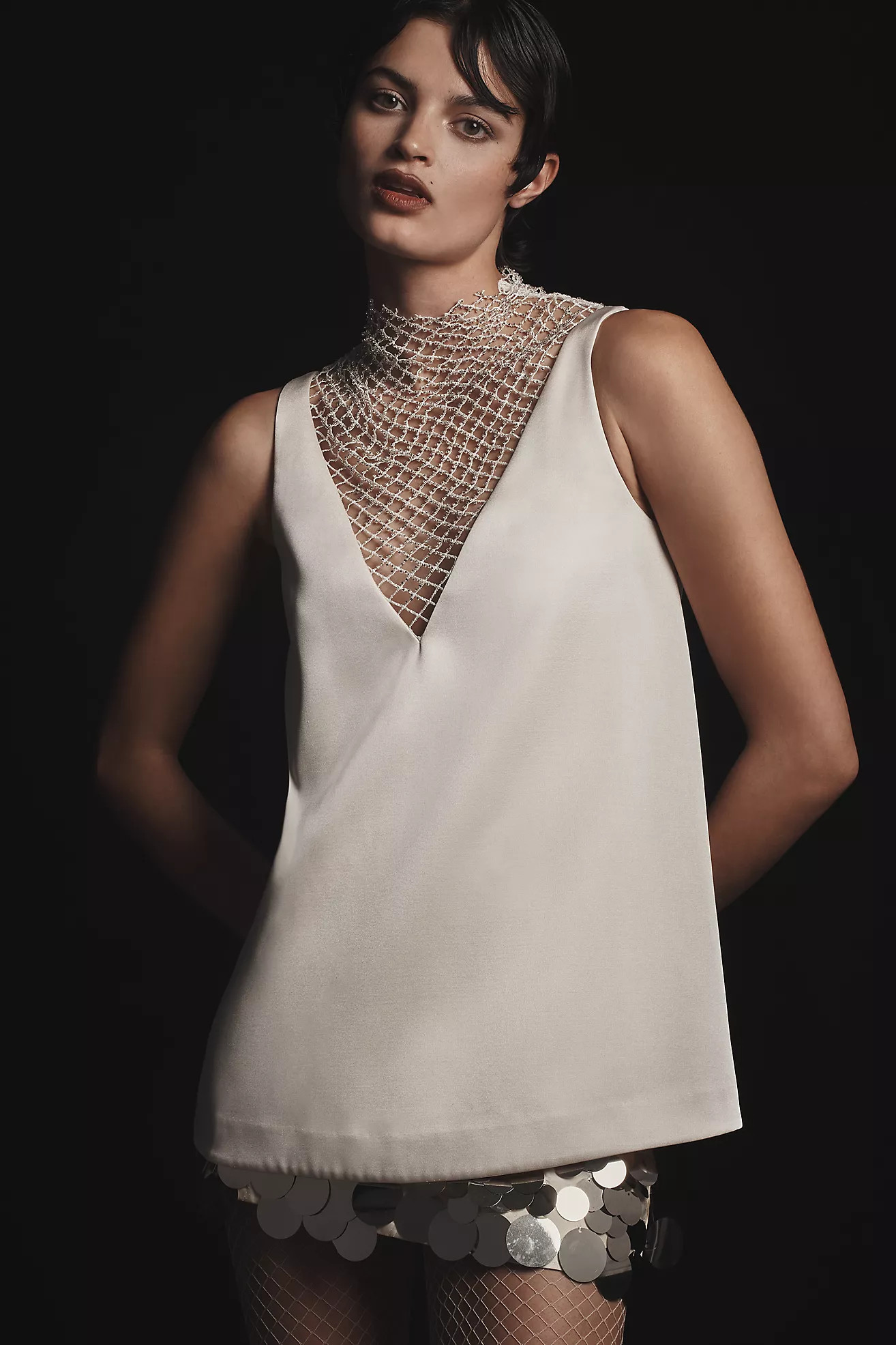 Mare Mare Crystal-Mesh Insert V-Neck Sleeveless Blouse | Anthropologie (US)