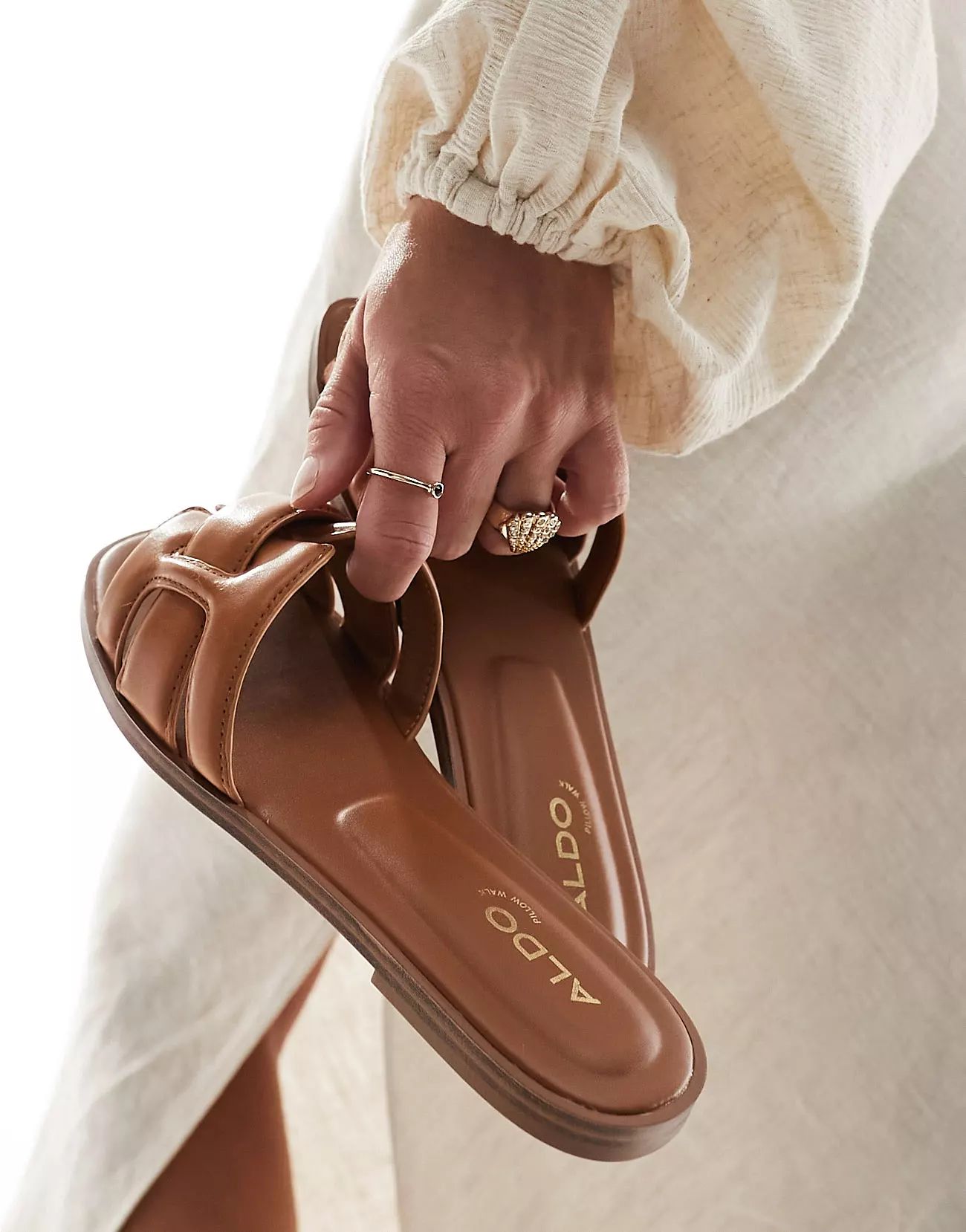 ALDO Elanaa padded flat sandals in tan leather | ASOS (Global)